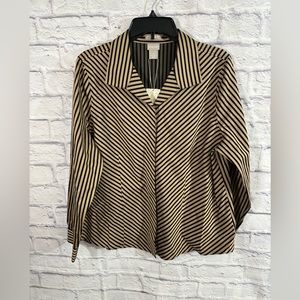 Chico’s Women’s No-Iron Sateen Striped Wing-Collar Shirt Gold/Black Size L/2 NWT
